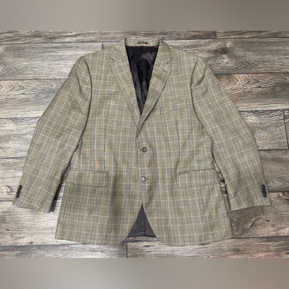 Peter Millar Men's Wool Windowpane Plaid Blazer Sport Coat Jacket Sz 46R
